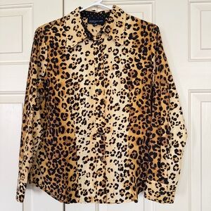 Leopard Print Jones New York Women’s Cotton Button-down Shirt Size M